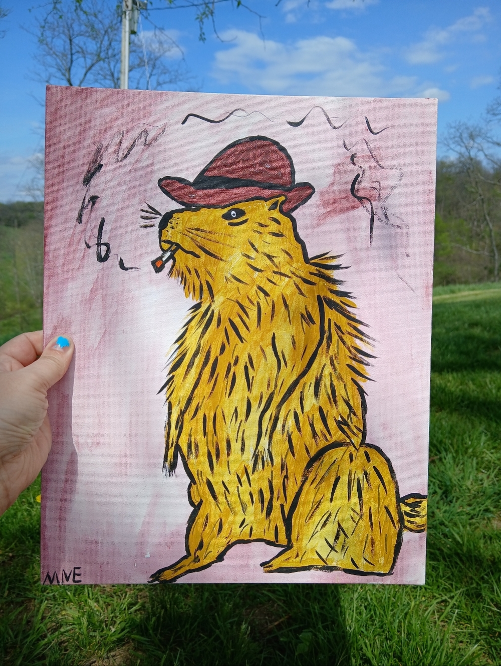 Prairie Dog In Hat Painting Folk Art